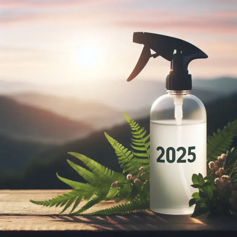 Sprayflaske med 2025 og naturbaggrund