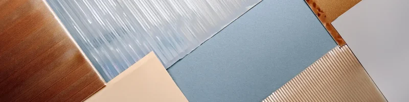 Materials in glas, plastic, cardboard and metal